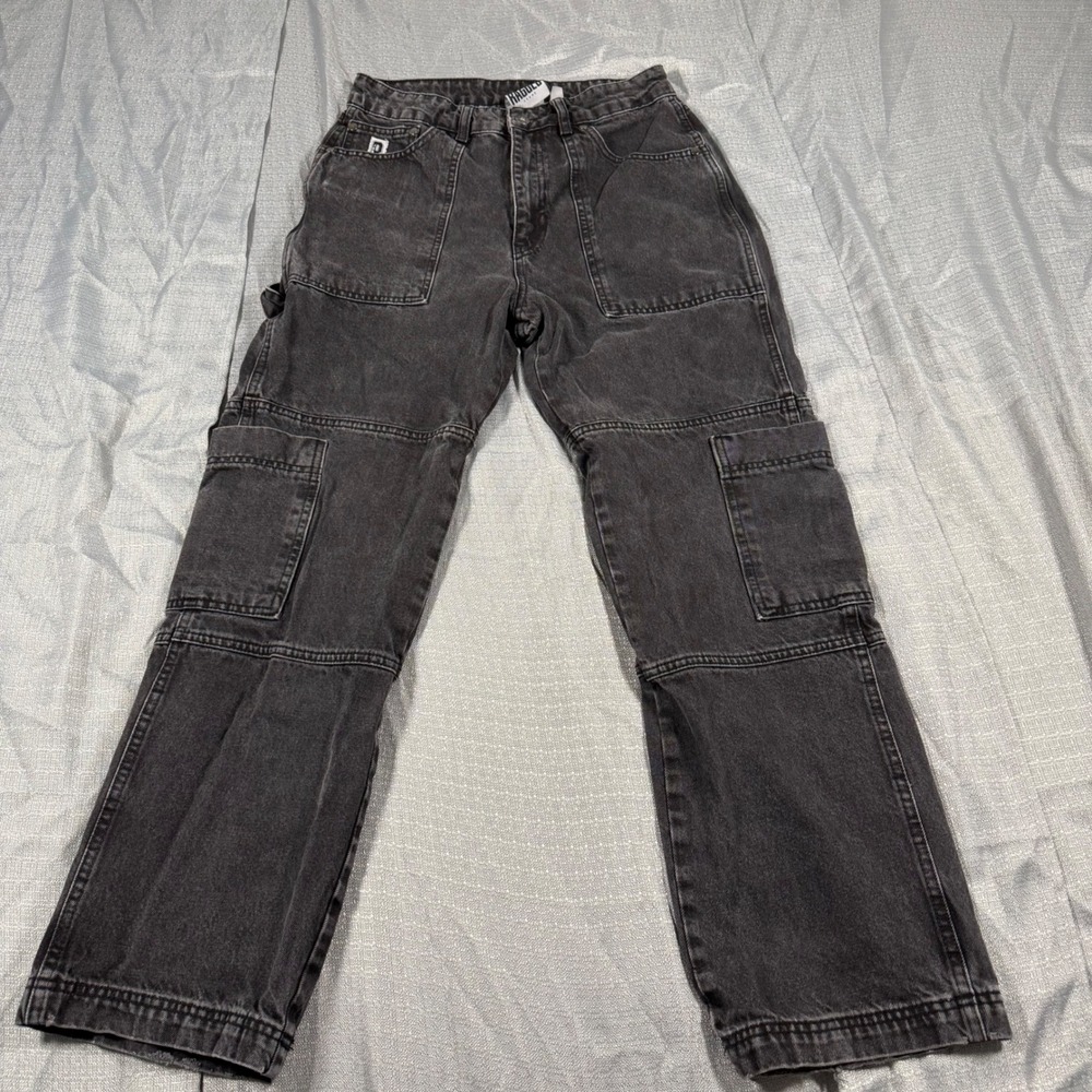 Ragged Jeans Utility Pants Mens 30 Black Cargo Carpenter Denim Straight Leg